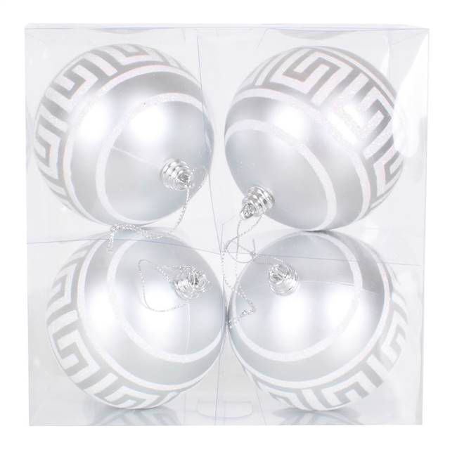 4" Silver Ball Silver Glitter 4/Box