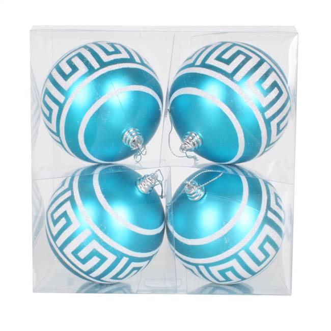 4" Teal Ball Silver Glitter 4/Box