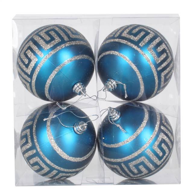 4" Sea Blue Ball Silver Glitter 4/Box