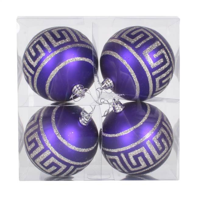 4" Plum Ball Silver Glitter 4/Box