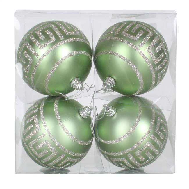 4" Celadon Ball Silver Glitt 4/Box
