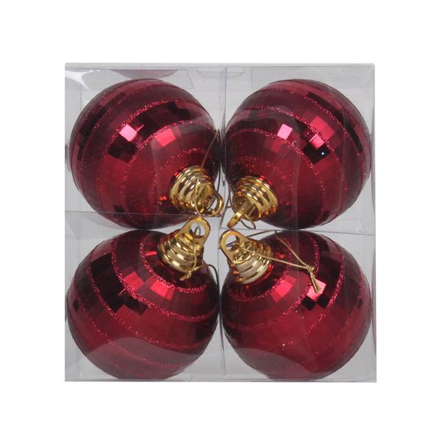 4" Burgundy Shiny-Matte Mirror Ball 4/Bx