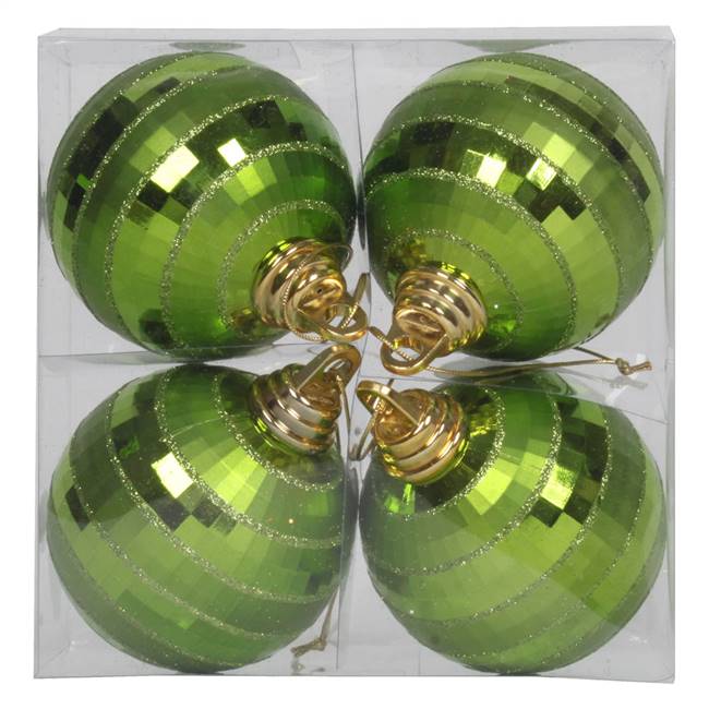 4" Lime Grn Shiny-Matte Mirror Ball 4/Bx