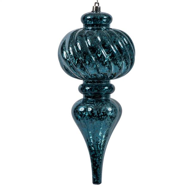 10" Sea Blue Shiny Mercury Finial 3/Bg