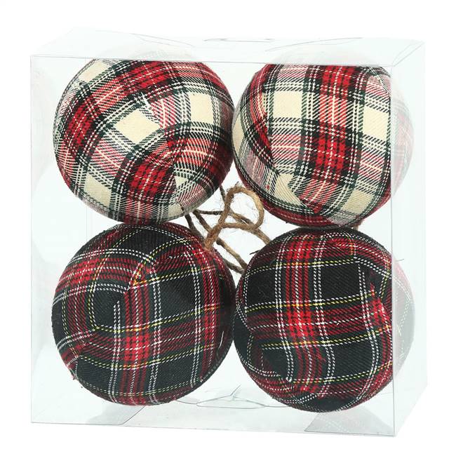 6" Red/Black Fabric Plaid Ball 2/Box