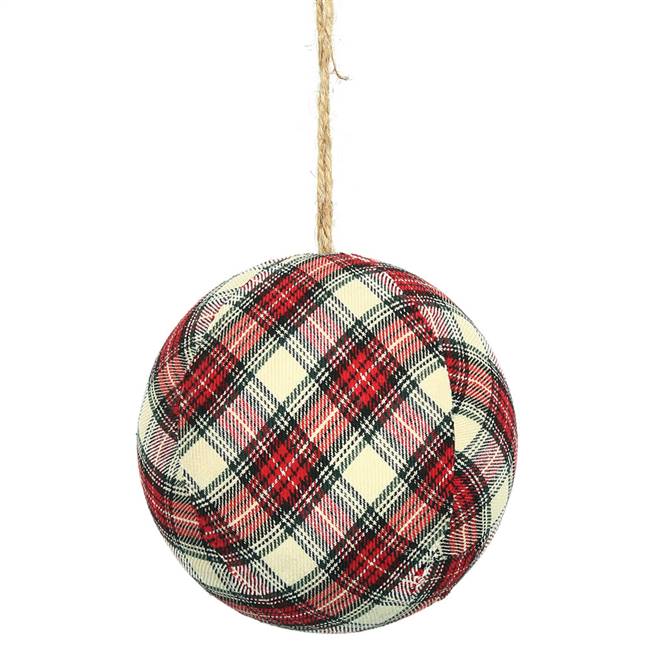 6" Red/White Fabric Plaid Ball 2/Box