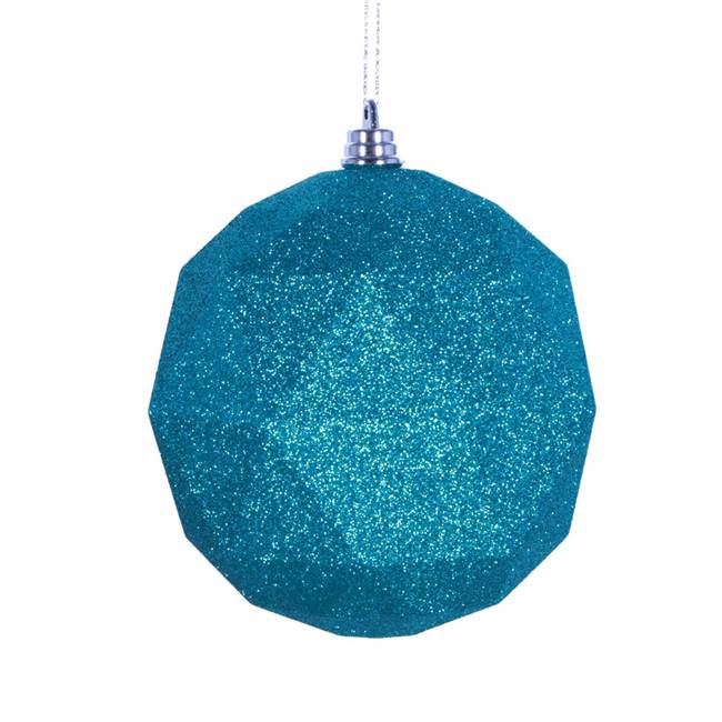 4.75" Teal Glitter Geometric Ball 4/bag