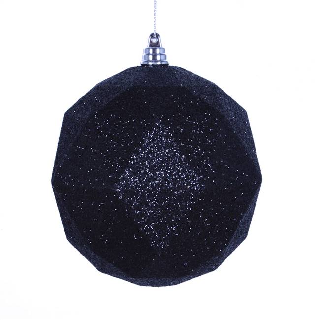 6" Black Glitter Geometric Ball 4/bag