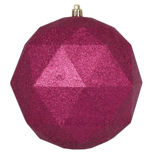 6" Berry Red Glitter Geometric Ball 4/Bg