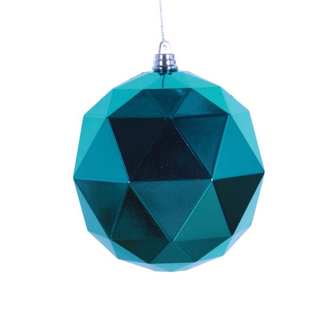 6" Teal Shiny Geometric Ball 4/bag