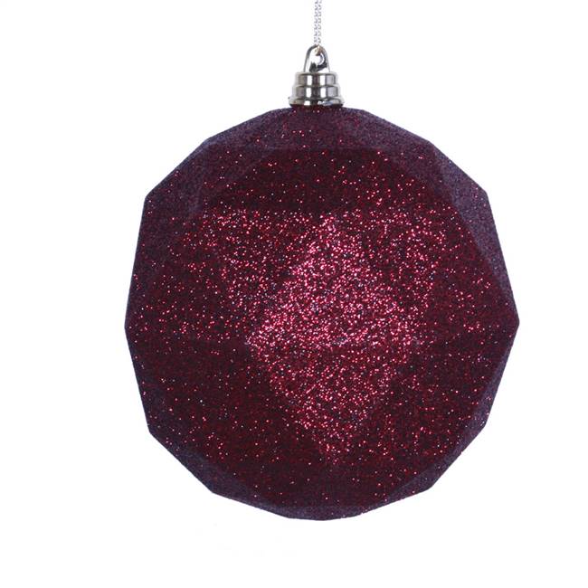 6" Burgundy Glitter Geometric Ball 4/bag