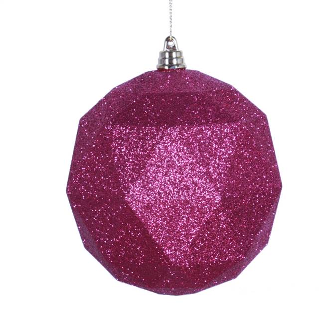 6" Fuchsia Glitter Geometric Ball 4/bag