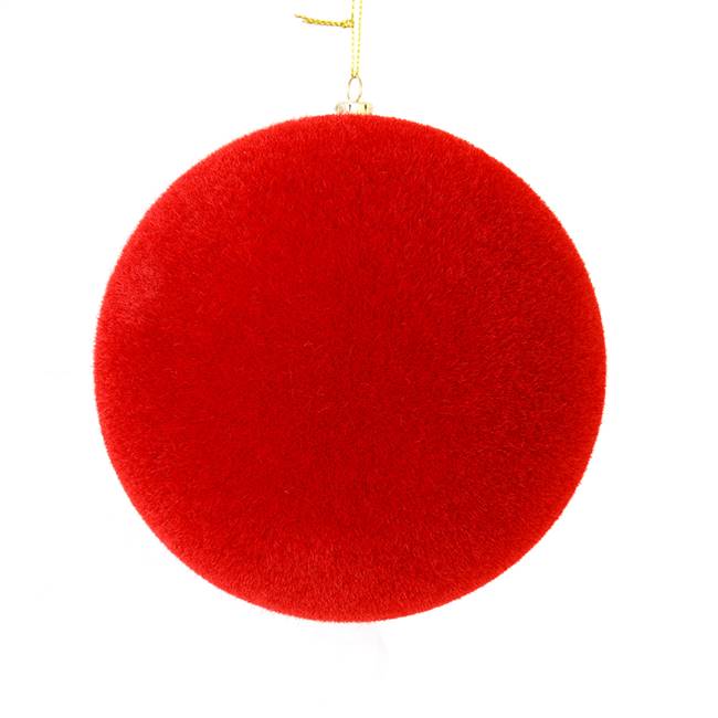 5" Red Flocked Ball Ornament 4/Bg