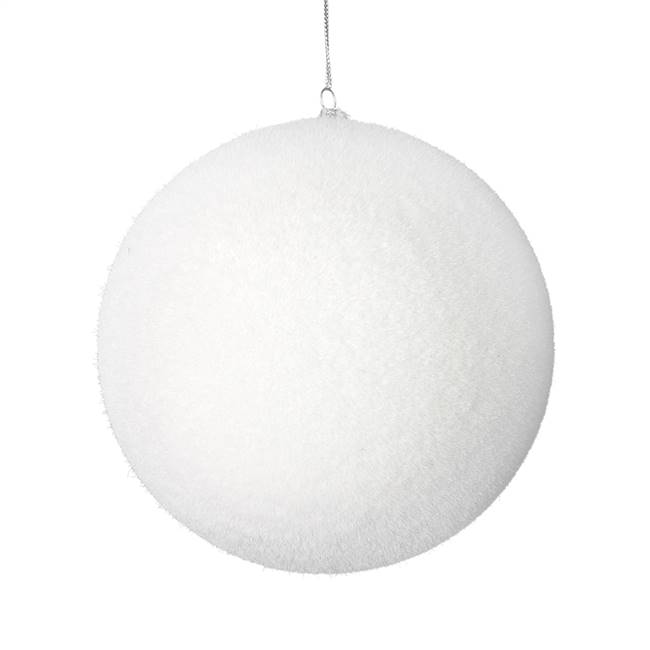 5" White Flocked Ball Ornament 4/Bg