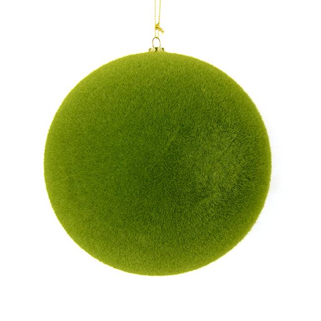 5" Moss Green Flocked Ball Ornament 4/Bg