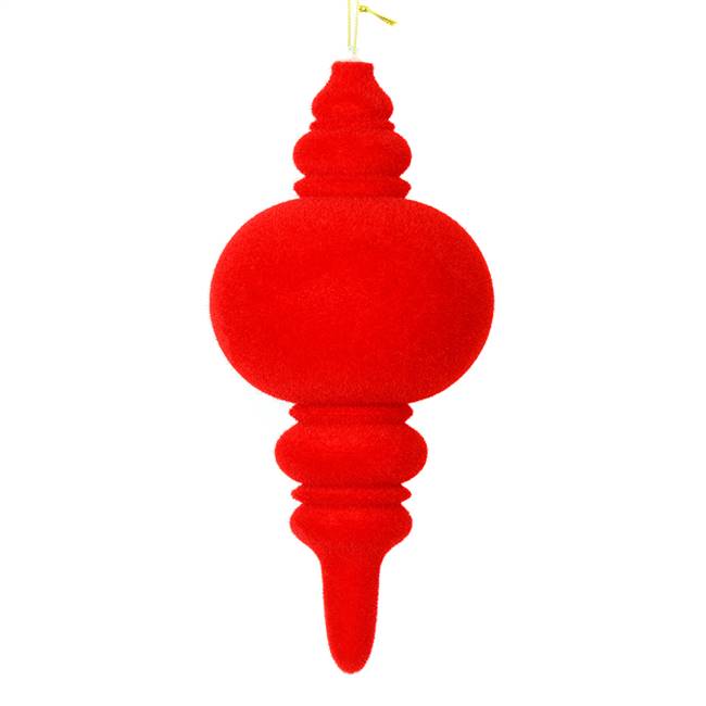 10" Red Flocked Finial Ornament 3/Bag