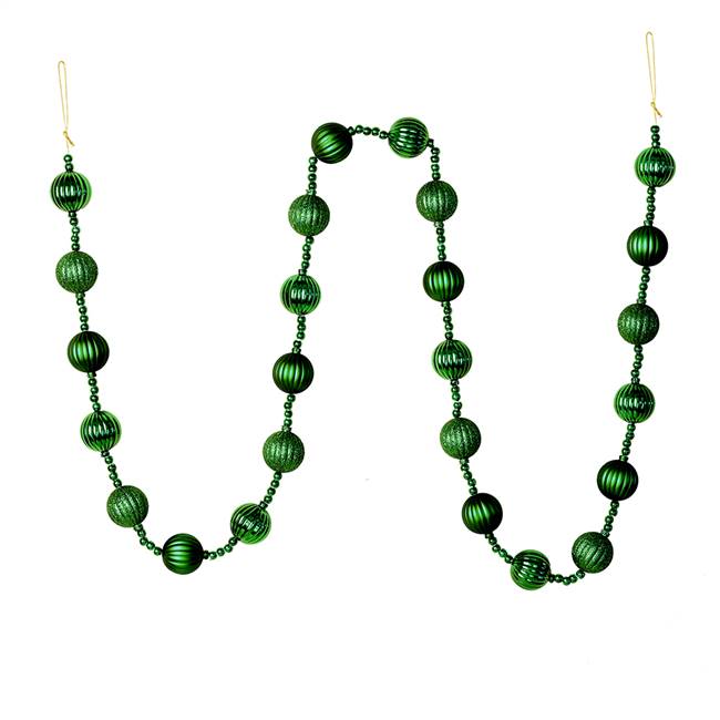 6' Emerald Stripe Ball Ornament Garland
