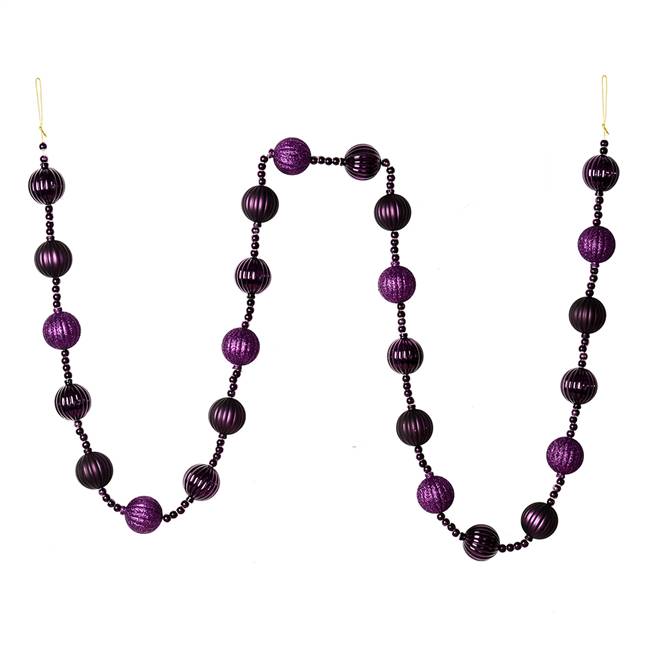 6' Plum Stripe Ball Ornament Garland