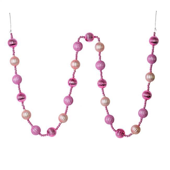 6' Pink Stripe Ball Ornament Garland