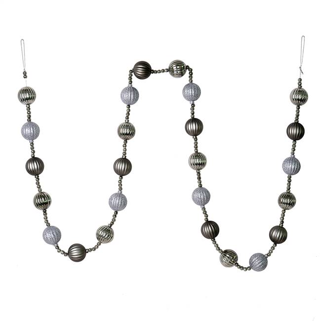 6' Pewter Stripe Ball Ornament Garland