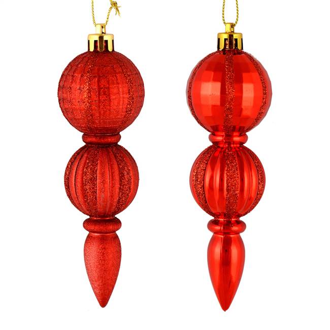 5" Red Glitter Finial Asst 6/Box