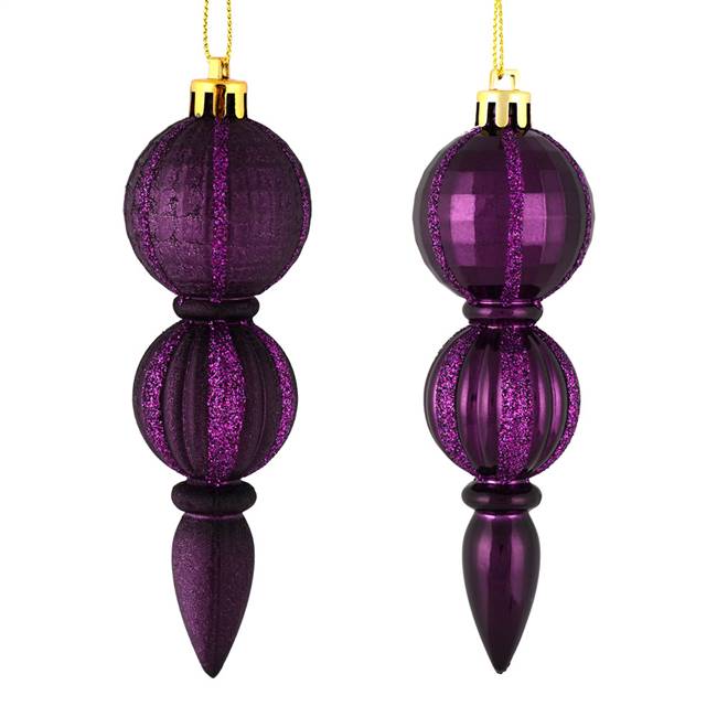 5" Plum Glitter Finial Asst 6/Box