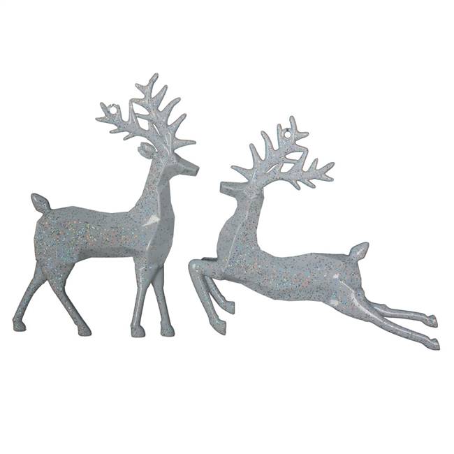 6" White Glitter Deer Ornament 6/Pk