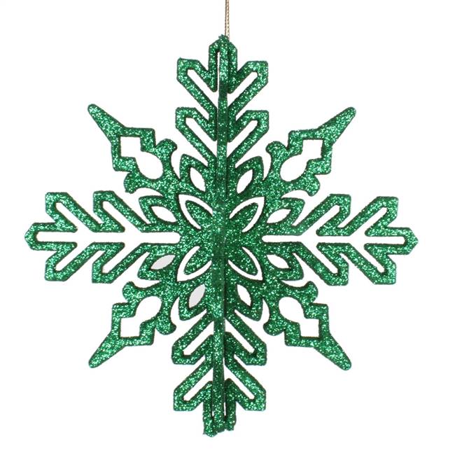 6" Green 3D Glitter Snowflake 3/Bag