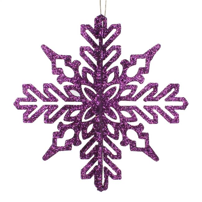 6" Plum 3D Glitter Snowflake 3/Bag