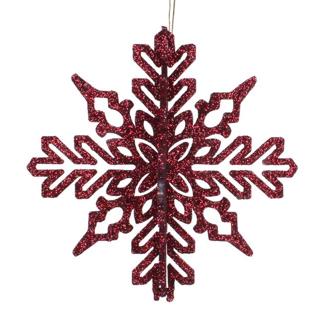 6" Burgundy 3D Glitter Snowflake 3/Bag