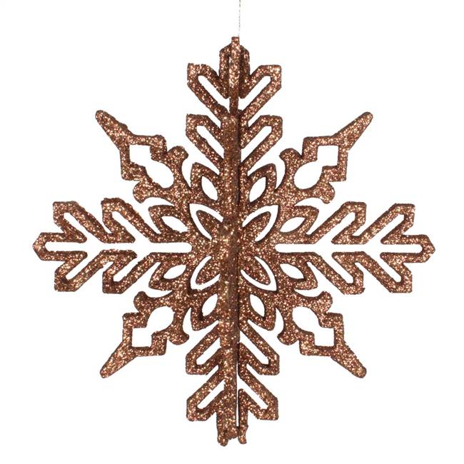 6" Mocha 3D Glitter Snowflake 3/Bag