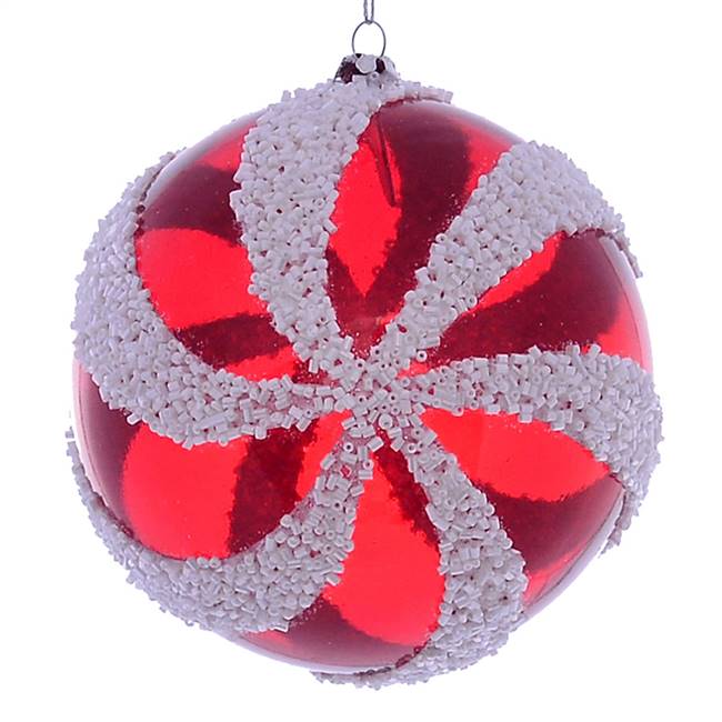 4.75" Red White Swirl Ball Ornament 2/Bg