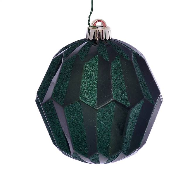 5" Emerald Glitter Faceted Ball Orn 3/Bg