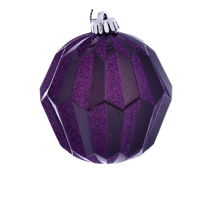 5" Plum Glitter Faceted Ball Orn 3/Bg