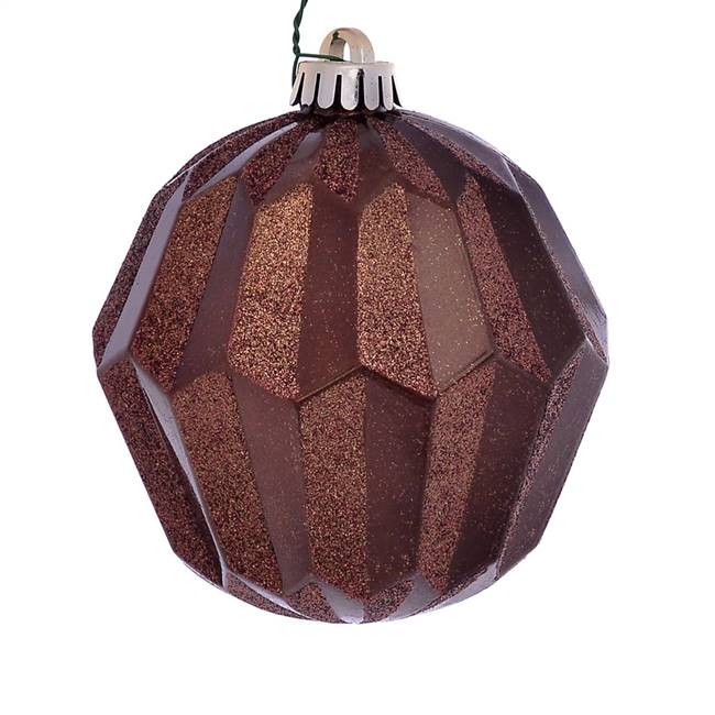 5" Mocha Glitter Faceted Ball Orn 3/Bg