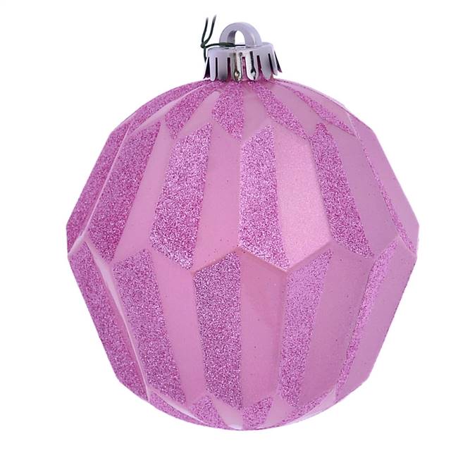 5" Pink Glitter Faceted Ball Orn 3/Bg