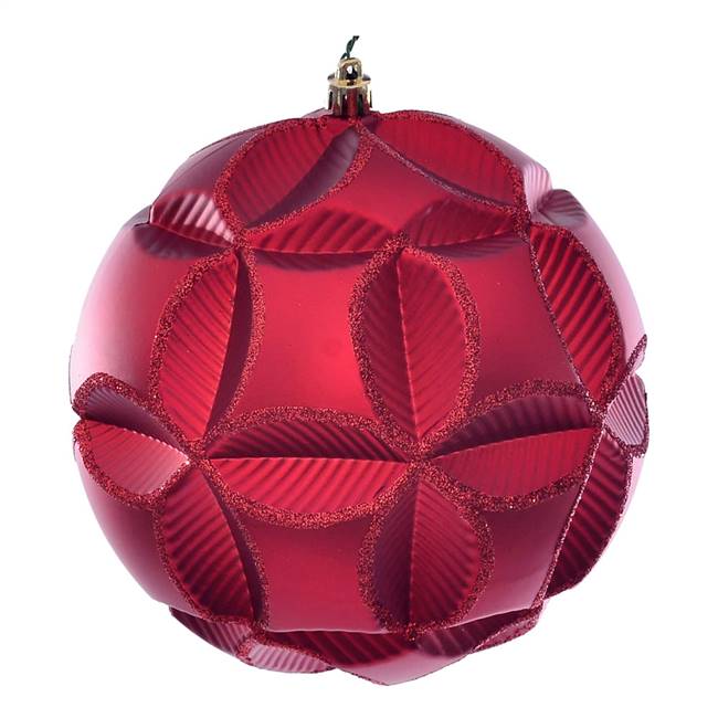 6" Red Matte Clover Ball Ornament 2/Bg