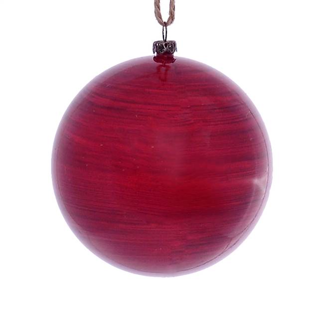 4" Red Wood Grain Ball Orn 6/Bag