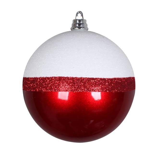 4" Red Candy/White Glitter Ball 6/Bg