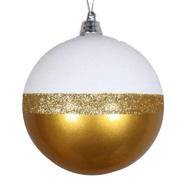 4" Gold Candy/White Glitter Ball 6/Bg