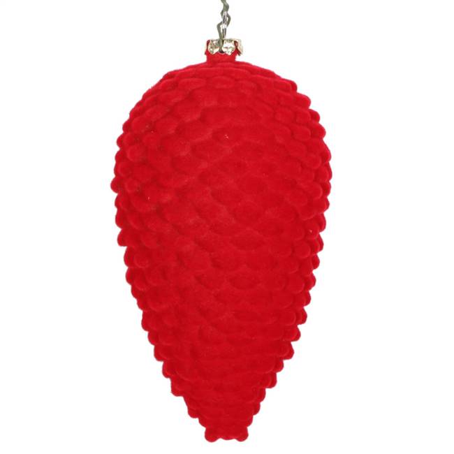 5" Red Flocked Pinecone Ornament 4/Bag