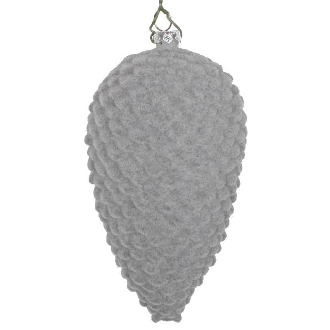 5" Silver Flocked Pinecone Ornament 4/Bg