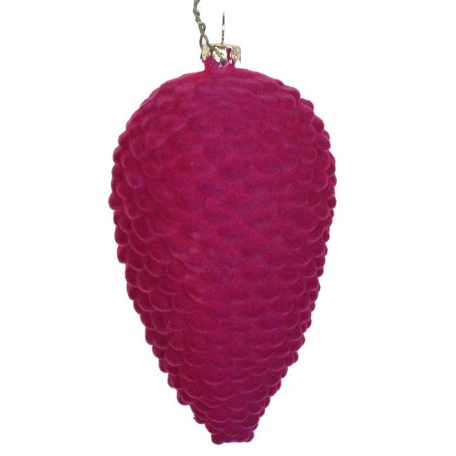 5" Fuchsia Flocked Pinecone Ornament 4/B