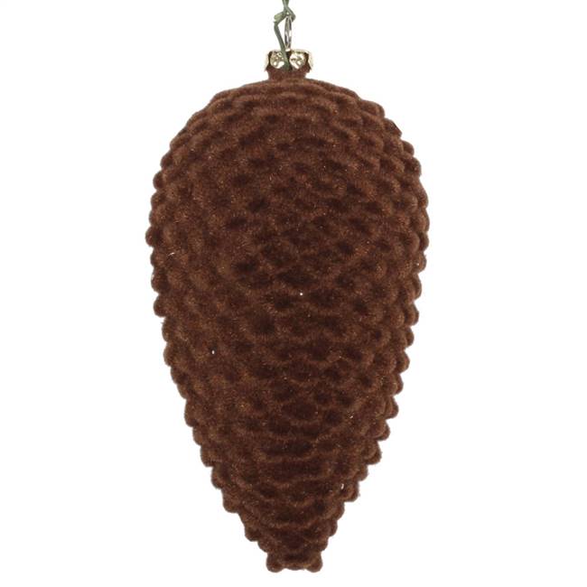 5" Chocolate Flocked Pinecone Orn 4/Bag