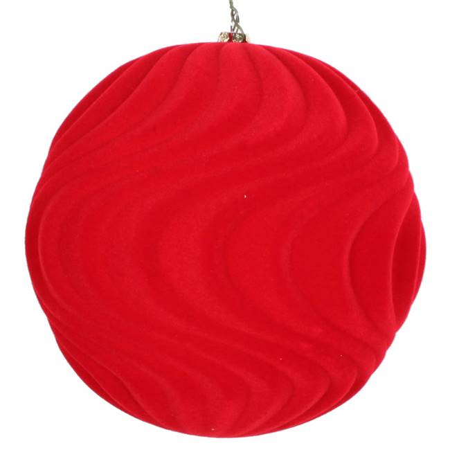 6" Red Flocked Wave Ornament 2/Bag