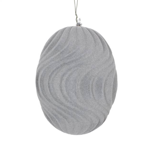 6" Silver Flocked Wave Ornament 2/Bag