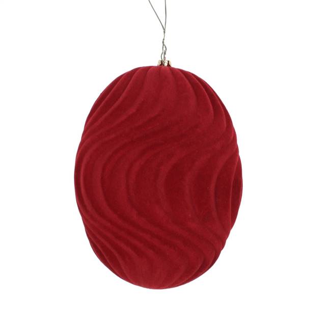 6" Burgundy Flocked Wave Ornament 2/Bag