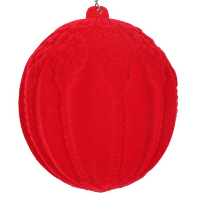 4" Red Flocked Ball Ornament 3/Bag