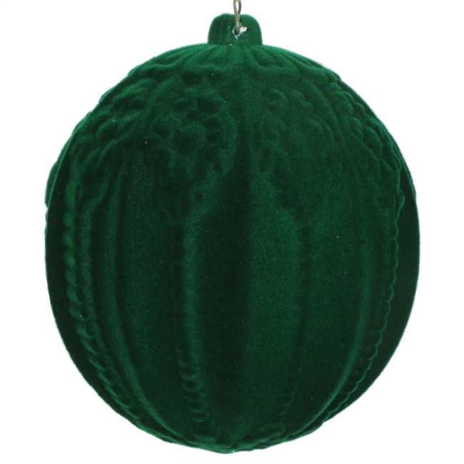 4" Moss Green Flocked Ball Ornament 3/Bg