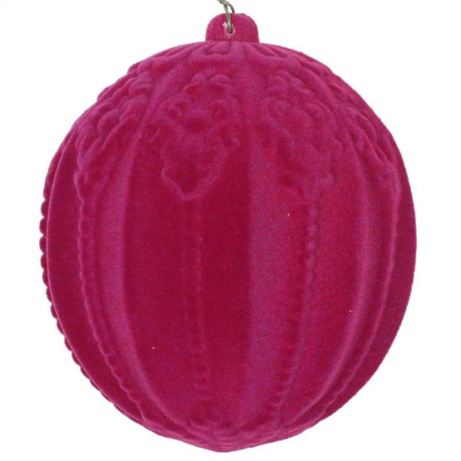 4" Fuchsia Flocked Ball Ornament 3/Bag